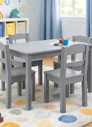 Dečiji sto sa 4 stolice KINDER HOME – Drveni dečiji sto za igru i učenje, sivi set