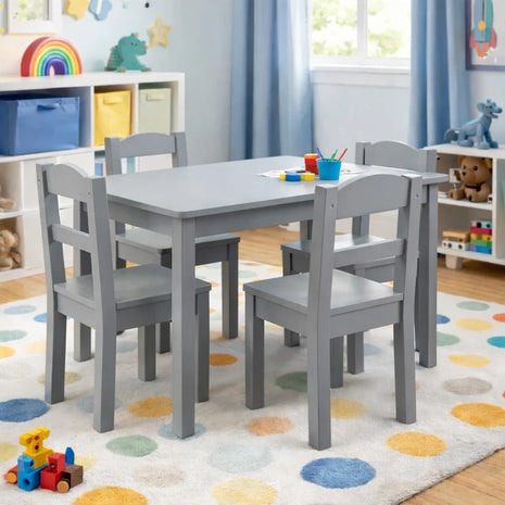 Dečiji sto sa 4 stolice KINDER HOME – Drveni dečiji sto za igru i učenje, sivi set