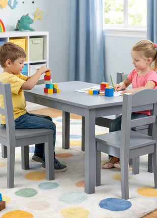 Dečiji sto sa 4 stolice KINDER HOME – Drveni dečiji sto za igru i učenje, sivi set