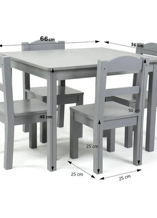Dečiji sto sa 4 stolice KINDER HOME – Drveni dečiji sto za igru i učenje, sivi set