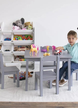 Dečiji sto sa 4 stolice KINDER HOME – Drveni dečiji sto za igru i učenje, sivi set