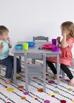 Dečiji sto sa 4 stolice KINDER HOME – Drveni dečiji sto za igru i učenje, sivi set