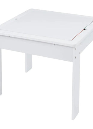 Dječiji sto sa 2 stolice, dvostrani, drveni set za učenje, crtanje, pisanje, slaganje konstruktora tipa LEGO - BIJELA/SIVA