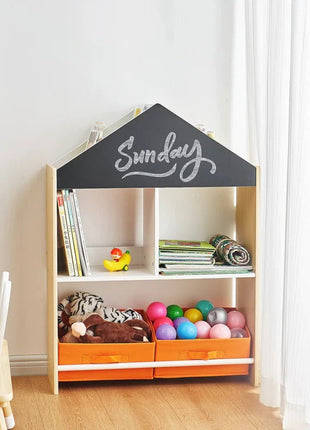 Dječiji ormarić, regal za igračke i knjige sa tablom za pisanje, kuća, drvo