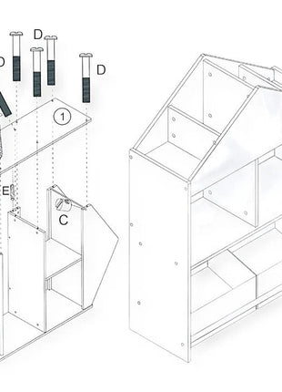 Dječiji ormarić, regal za igračke i knjige sa tablom za pisanje, kuća, drvo