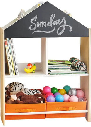 Dječiji ormarić, regal za igračke i knjige sa tablom za pisanje, kuća, drvo