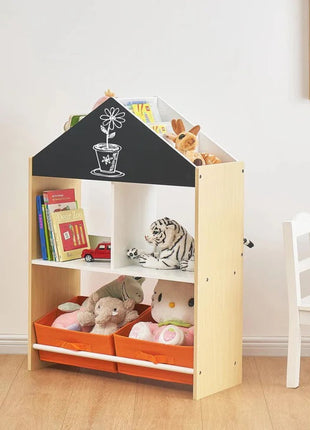 Dječiji ormarić, regal za igračke i knjige sa tablom za pisanje, kuća, drvo