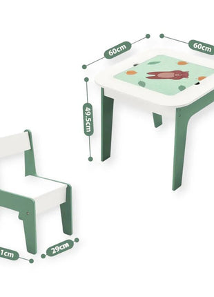 Dječiji sto sa stolicama 4 u 1, 2 vrha, tabla i vrh za slaganje LEGO konstruktora, šuma