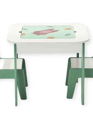 Dječiji sto sa stolicama 4 u 1, 2 vrha, tabla i vrh za slaganje LEGO konstruktora, šuma