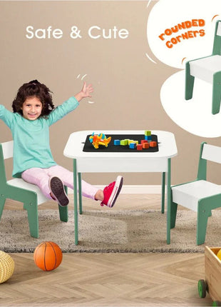 Dječiji sto sa stolicama 4 u 1, 2 vrha, tabla i vrh za slaganje LEGO konstruktora, šuma