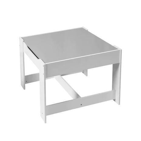 Dječiji drveni sto sa 2 stolice, komplet, dvostrani sa crnom tablom, 2 u 1 - za igru i odlaganje BELO/SIVA