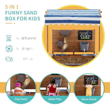 Dječiji drveni pješčanik sa podesivim krovom