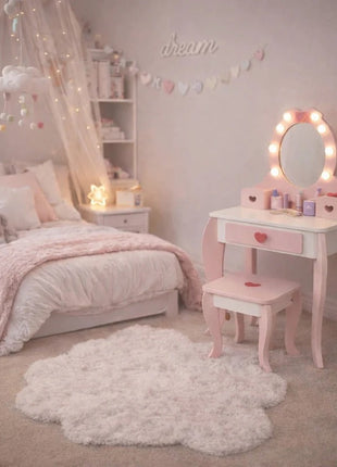 Dječiji drveni toaletni stočić sa ogledalom i svetlima KINDER HOME, roze, 92 cm