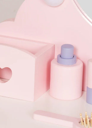 Dječiji drveni toaletni stočić sa ogledalom i svetlima KINDER HOME, roze, 92 cm