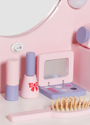 Dječiji drveni toaletni stočić sa ogledalom i svetlima KINDER HOME, roze, 92 cm