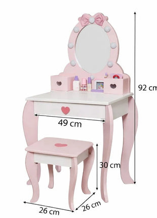 Dječiji drveni toaletni stočić sa ogledalom i svetlima KINDER HOME, roze, 92 cm
