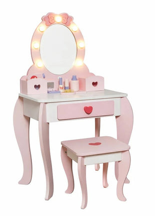 Dječiji drveni toaletni stočić sa ogledalom i svetlima KINDER HOME, roze, 92 cm