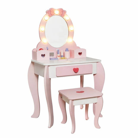 Dječiji drveni toaletni stočić sa ogledalom i svetlima KINDER HOME, roze, 92 cm
