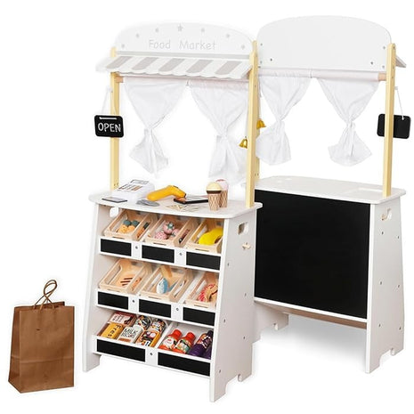Drvena dječija prodavnica i pozorište 2 u 1, za igru uloga, sa kasom