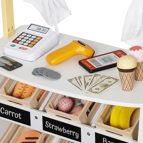 Drvena dječija prodavnica i pozorište 2 u 1, za igru uloga, sa kasom