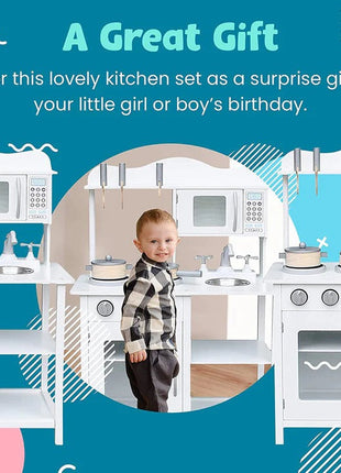 Dječija drvena kuhinja sa dodacima za igru - bijela