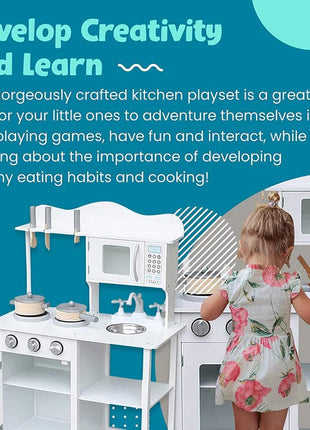 Dječija drvena kuhinja sa dodacima za igru - bijela