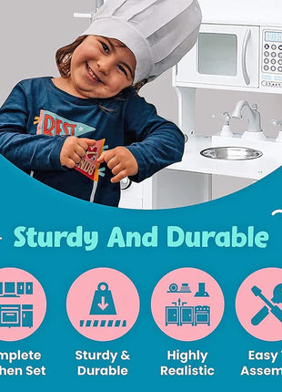 Dječija drvena kuhinja sa dodacima za igru - bijela