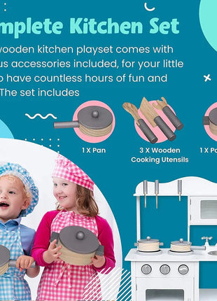 Dječija drvena kuhinja sa dodacima za igru - bijela