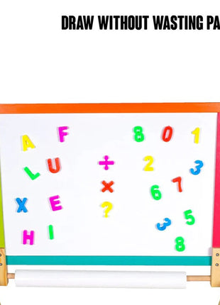 Dječija drvena tabla, stalak 3 u 1 - tabla, magnetska tabla, tabla sa dodacima