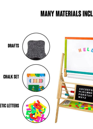 Dječija drvena tabla, stalak 3 u 1 - tabla, magnetska tabla, tabla sa dodacima