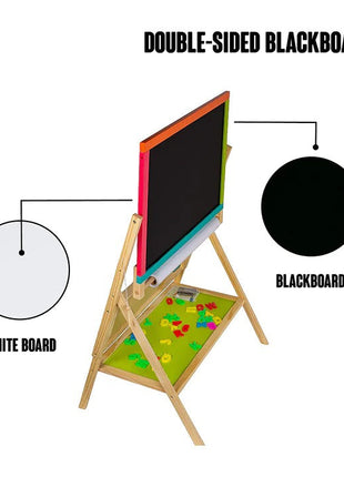 Dječija drvena tabla, stalak 3 u 1 - tabla, magnetska tabla, tabla sa dodacima