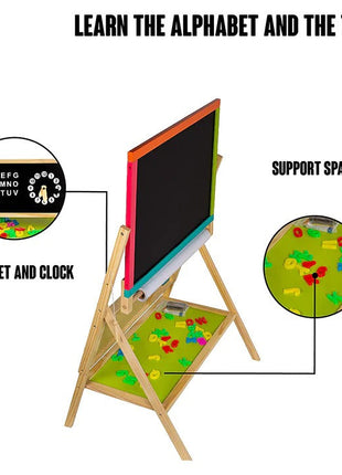 Dječija drvena tabla, stalak 3 u 1 - tabla, magnetska tabla, tabla sa dodacima