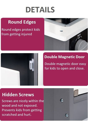 Dječija drvena kuhinja sa zvukom, svjetlom i priborom za kuvanje - bijelo/siva