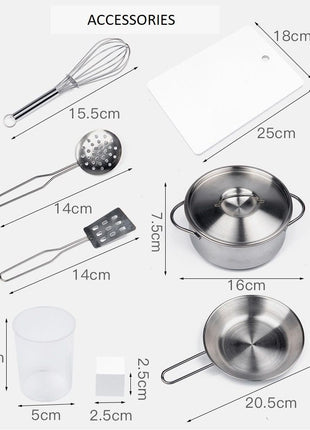 Dječija drvena kuhinja sa zvukom, svjetlom i priborom za kuvanje - bijelo/siva