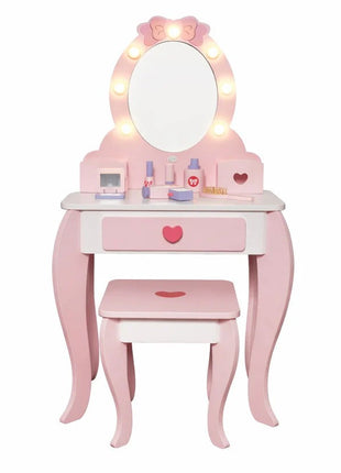 Dječiji drveni toaletni stočić sa ogledalom i svetlima KINDER HOME, roze, 92 cm