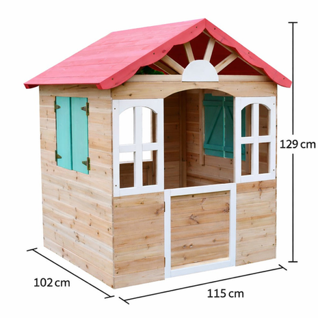 Dječija drvena kućica za igru na otvorenom KINDER HOME - za dvorište i baštu, 115×102×129 cm