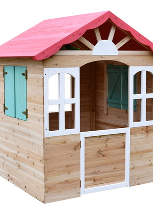 Dječija drvena kućica za igru na otvorenom KINDER HOME - za dvorište i baštu, 115×102×129 cm