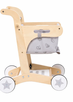 Dječija drvena hodalica GINGER HOME – Kolica za kupovinu sa korpom, igračka za guranje, Montessori, 52 cm