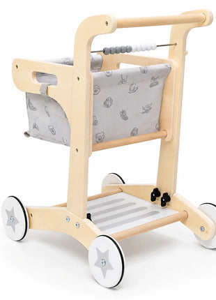Dječija drvena hodalica GINGER HOME – Kolica za kupovinu sa korpom, igračka za guranje, Montessori, 52 cm