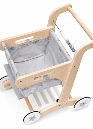 Dječija drvena hodalica GINGER HOME – Kolica za kupovinu sa korpom, igračka za guranje, Montessori, 52 cm