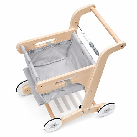 Dječija drvena hodalica GINGER HOME – Kolica za kupovinu sa korpom, igračka za guranje, Montessori, 52 cm