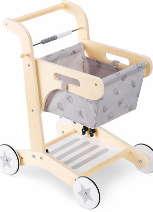 Dječija drvena hodalica GINGER HOME – Kolica za kupovinu sa korpom, igračka za guranje, Montessori, 52 cm