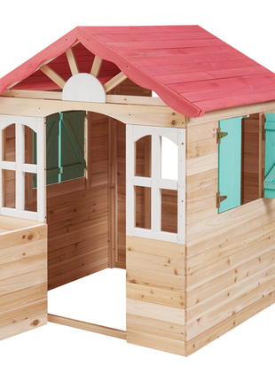 Dječija drvena kućica za igru na otvorenom KINDER HOME - za dvorište i baštu, 115×102×129 cm