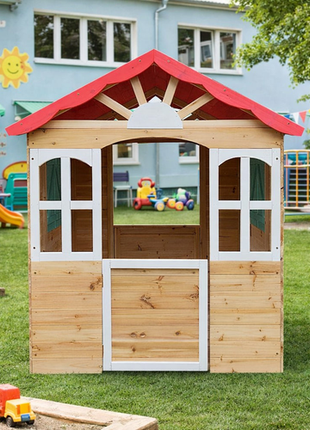 Dječija drvena kućica za igru na otvorenom KINDER HOME - za dvorište i baštu, 115×102×129 cm