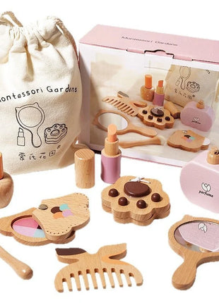 Dječiji drveni kozmetički set GINGER HOME, šminka za igru uloga, torbica, Montessori