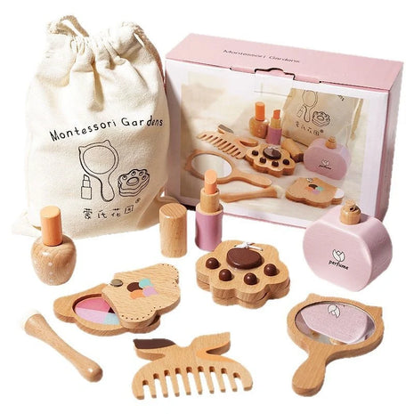 Dječiji drveni kozmetički set GINGER HOME, šminka za igru uloga, torbica, Montessori