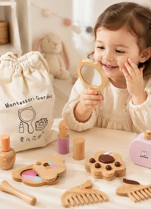 Dječiji drveni kozmetički set GINGER HOME, šminka za igru uloga, torbica, Montessori