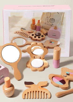 Dječiji drveni kozmetički set GINGER HOME, šminka za igru uloga, torbica, Montessori