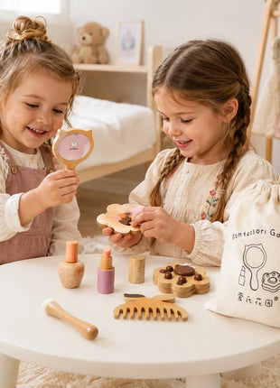 Dječiji drveni kozmetički set GINGER HOME, šminka za igru uloga, torbica, Montessori