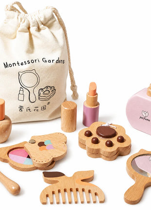 Dječiji drveni kozmetički set GINGER HOME, šminka za igru uloga, torbica, Montessori